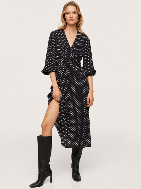 

MANGO Black & White Printed A-Line Midi Dress
