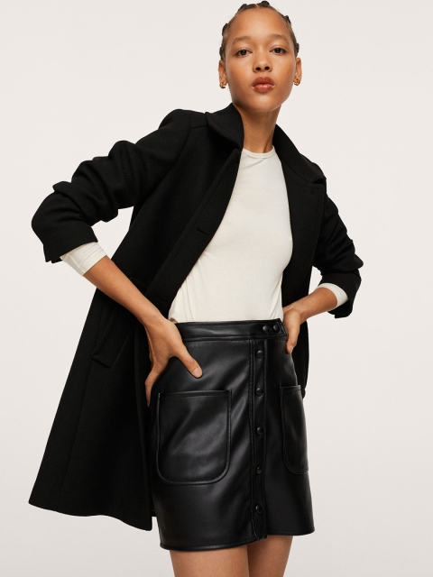 

MANGO Women Black BARDOT Regular Fit Longline Overcoat