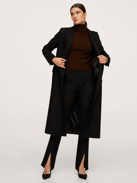 

MANGO Women Black Solid Longline Overcoat
