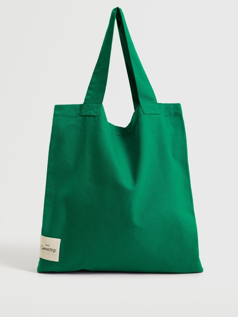 

MANGO Green Cotton Shopper Tote Bag