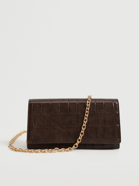 

MANGO Coffee Brown Croc Textured Structured Sling Bag with Non-Detachable Sling Strap