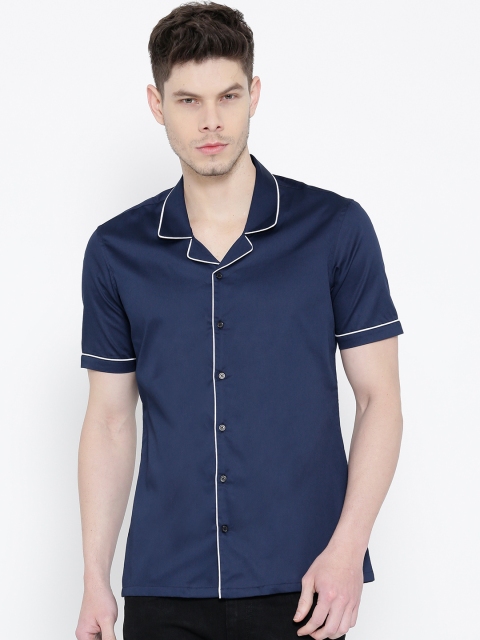 

MR BUTTON Men Navy Structured Fit Solid Casual Shirt, Navy blue