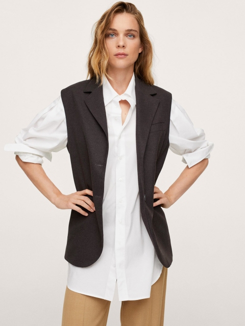 

MANGO Women Black Solid Waistcoat