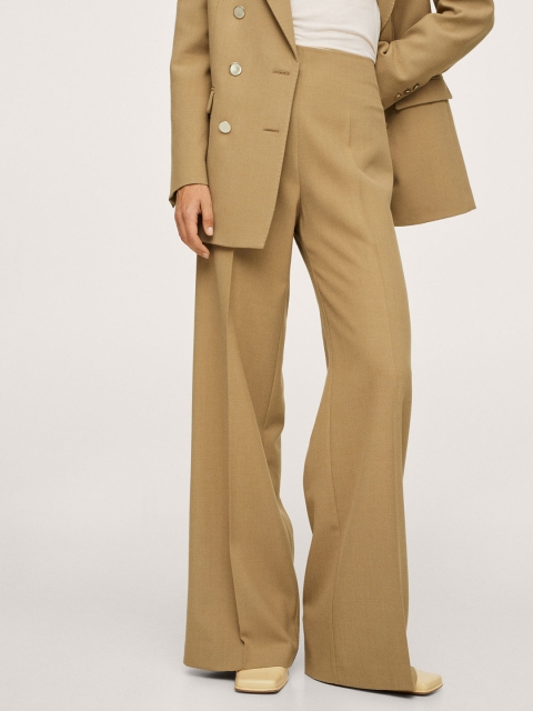 

MANGO Women Khaki Solid High-Rise Bootcut Trousers
