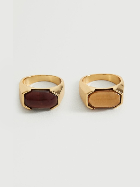 

MANGO Set of 2 Gold-Toned Beaded Finger Rings