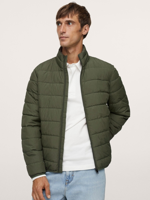 

MANGO MAN Olive Green Solid Puffer Jacket