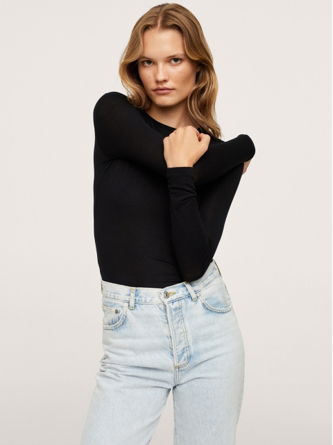 

MANGO Women Black Solid Lenzing Ecovero T-shirt
