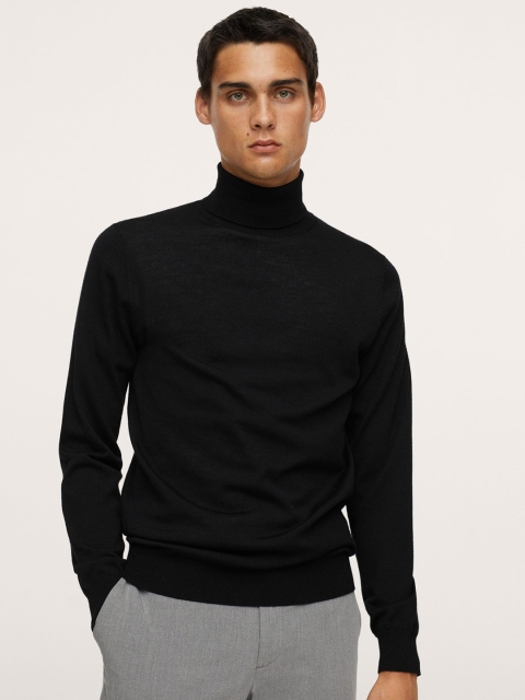 

MANGO MAN Black Solid Turtle Neck Pullover