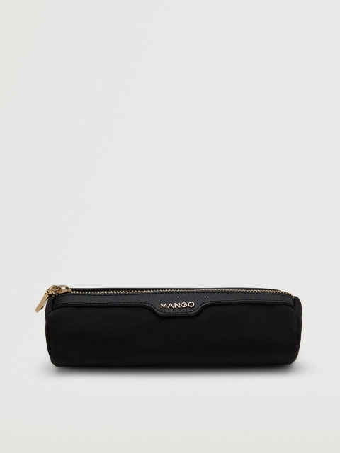 

MANGO Black Solid Cylindrical Cosmetic Pouch with Saffiano Textured Detail