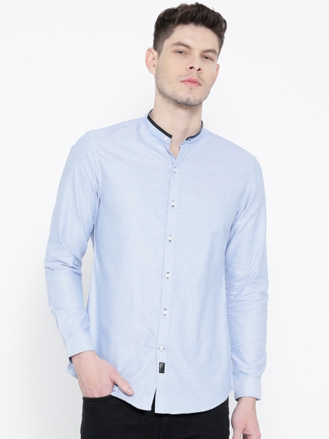

MR BUTTON Men Blue Structured Fit Solid Casual Shirt