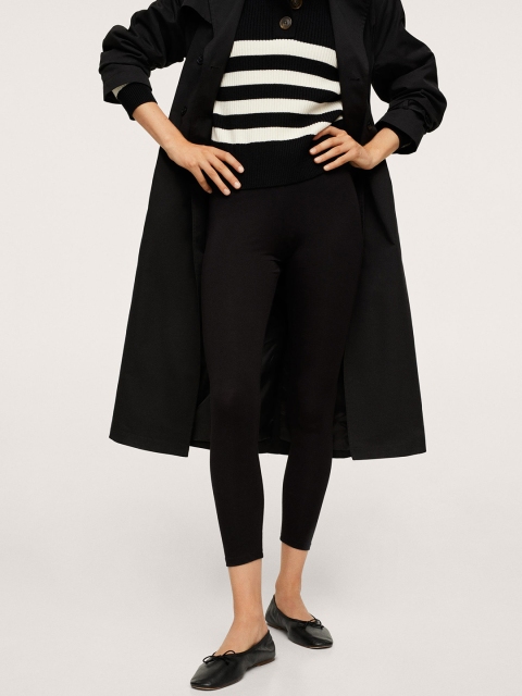 

MANGO Women Black Solid High-Waist Cropped Leggings