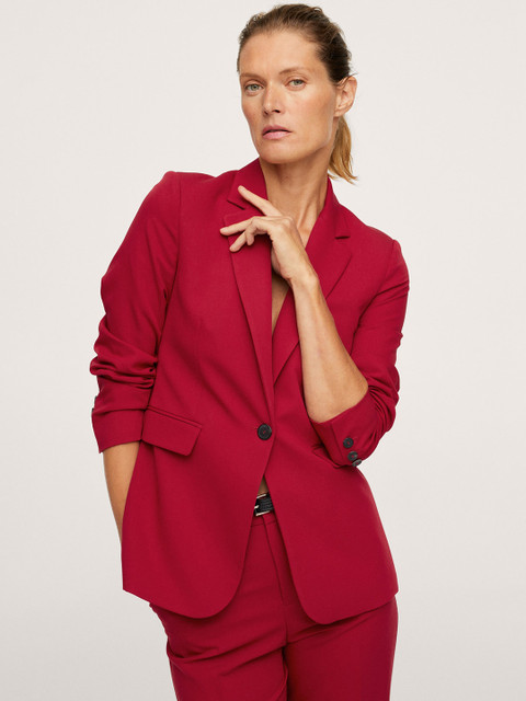 

MANGO Women Red Solid Single-Breasted Regular Fit Blazer