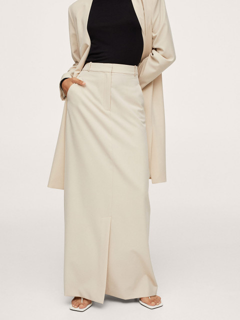 

MANGO Women Off-White Solid KARIBU-A Straight Maxi Skirt