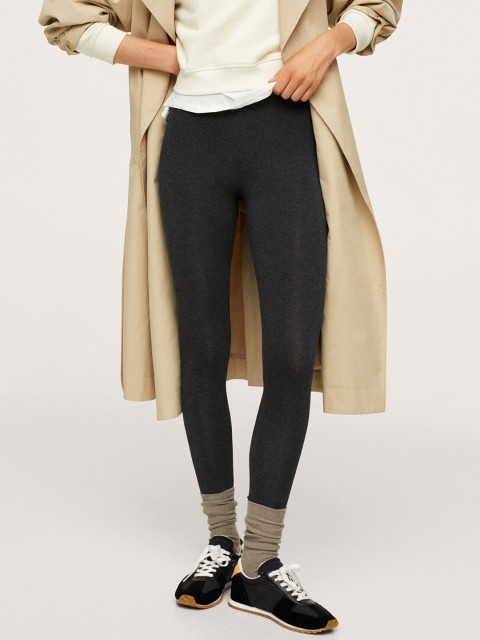 

MANGO Women Charcoal Solid High Waist Leggings