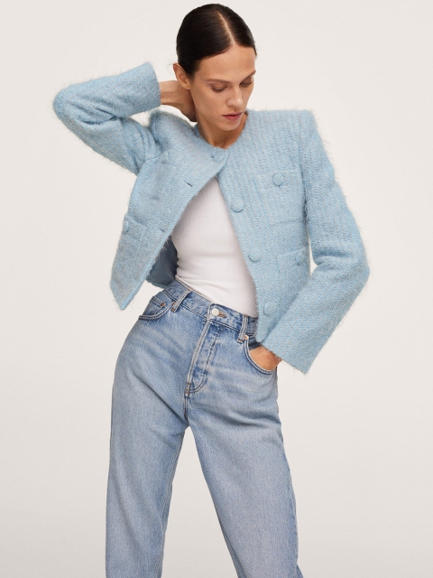

MANGO Women Blue Self-Designed DIAMOND Tailored Jacket