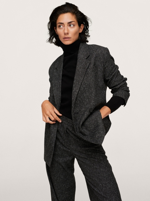 

MANGO Grey RITA Regular-Fit Double-Breasted Formal Blazer