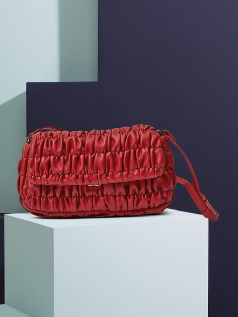 

MANGO Women Red Solid Ruched Structured Sling Bag