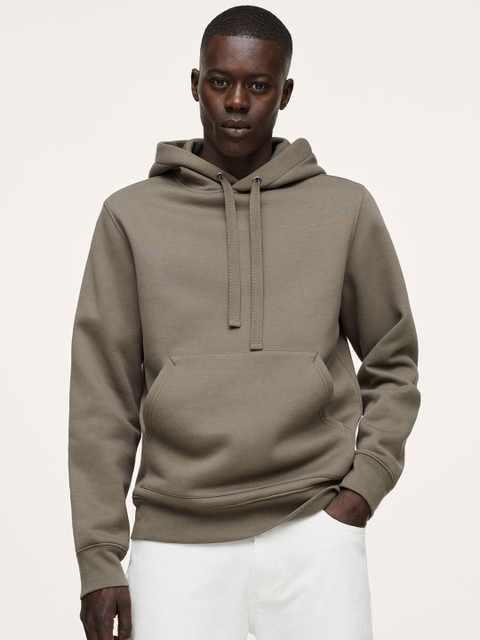 

MANGO MAN Taupe Solid Hooded Sweatshirt