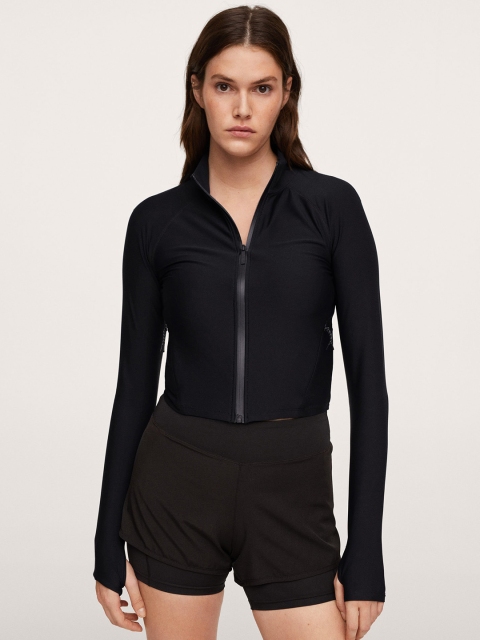 

MANGO Women Black Solid Sporty Jacket
