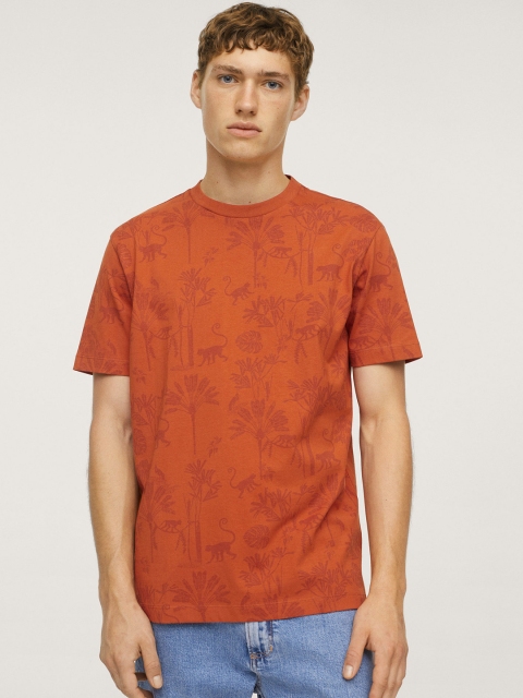 

MANGO MAN Rust & Brown Printed Tropical T-shirt