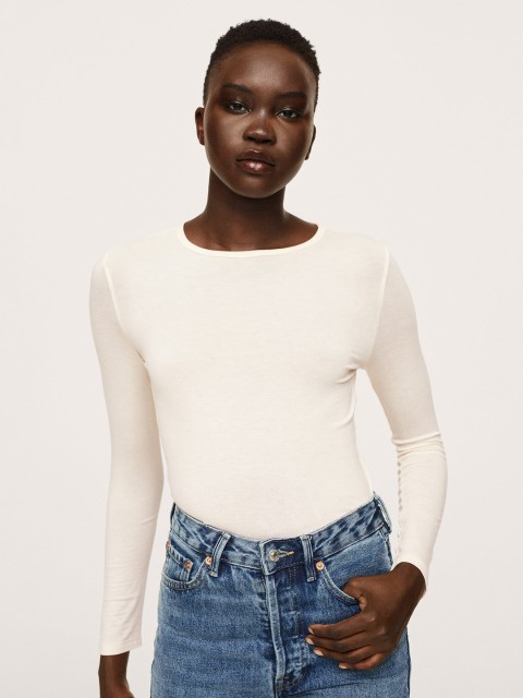 

MANGO Women Off White Solid T-shirt