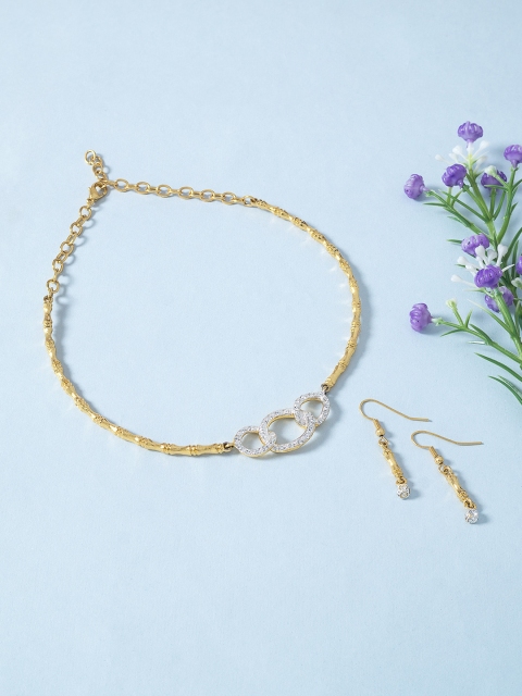 

Golden Peacock Women Gold-Toned White Stone-Studded Jewellery Set