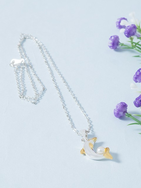 

Golden Peacock Silver-Plated Dolphin Pendant With Chain