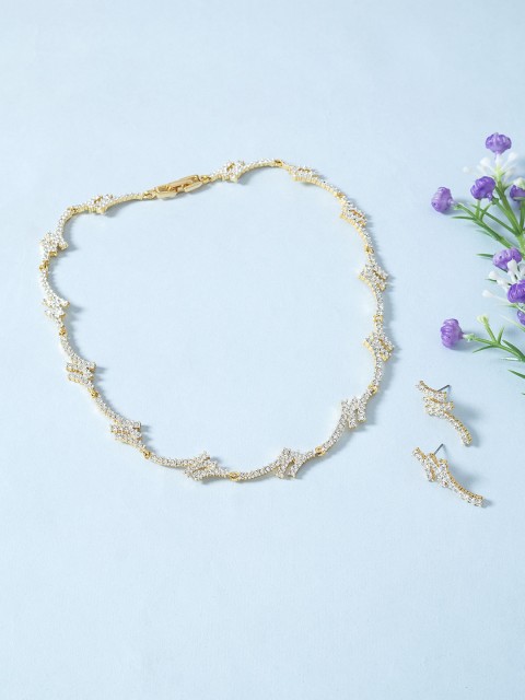 

Golden Peacock Gold-Toned & White Stone-Studded Jewellery Set