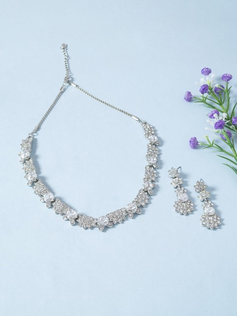 

Golden Peacock Silver-Toned & White Stone-Studded Jewellery Set