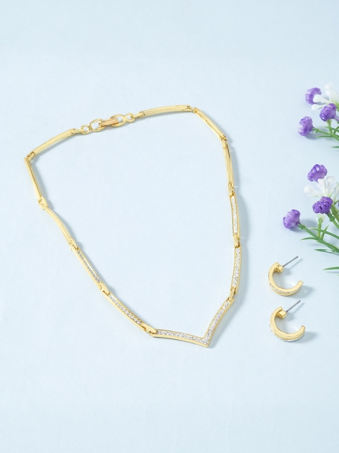 

Golden Peacock Gold-Toned White Stone-Studded Jewellery Set