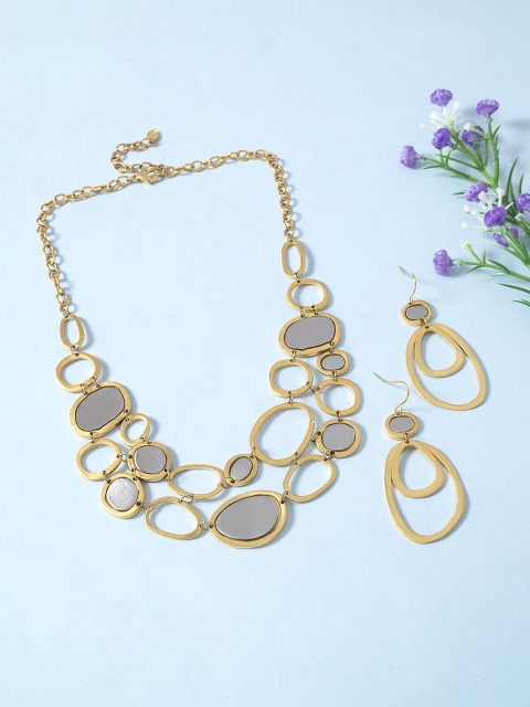 

Golden Peacock Gold-Toned Grey Stone Studded Contemporary Jewellery Set
