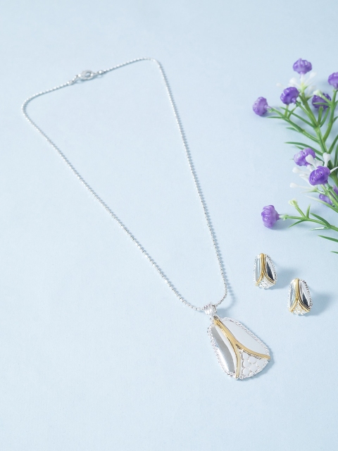 

Golden Peacock Silver-Toned White Stone-Studded Jewellery Set
