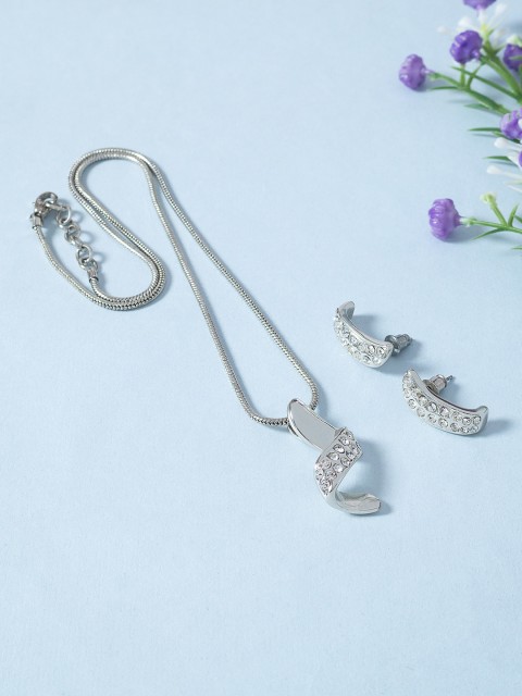 

Golden Peacock Silver-Toned Stone-Studded Jewellery Set