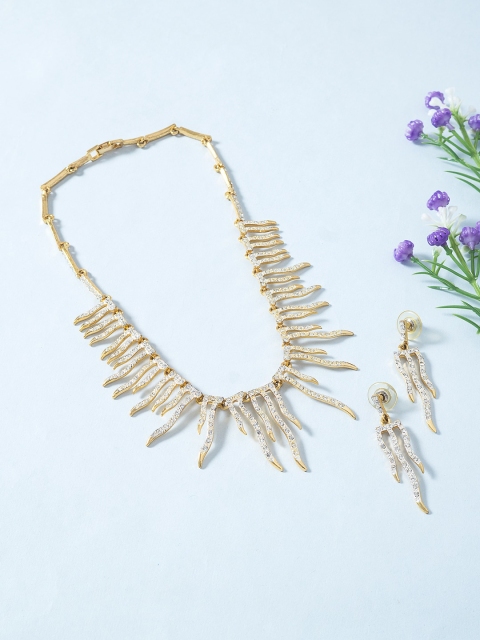 

Golden Peacock Gold-Toned & White Stone-Studded Jewellery Set