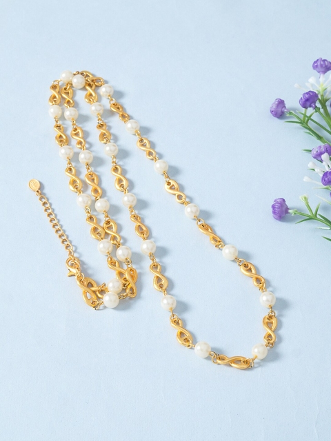 

Golden Peacock Gold-Toned & White Beads Beaded Handcrafted Chain