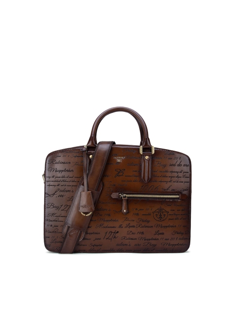 

Da Milano Unisex Brown Textured Leather Laptop Bag