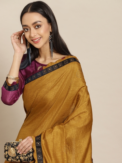 

Mitera Mustard Yellow Solid Saree