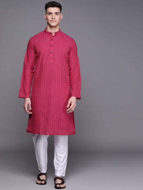

Fabindia Men Pink Pure Cotton Slim Fit Pintucks Kurta