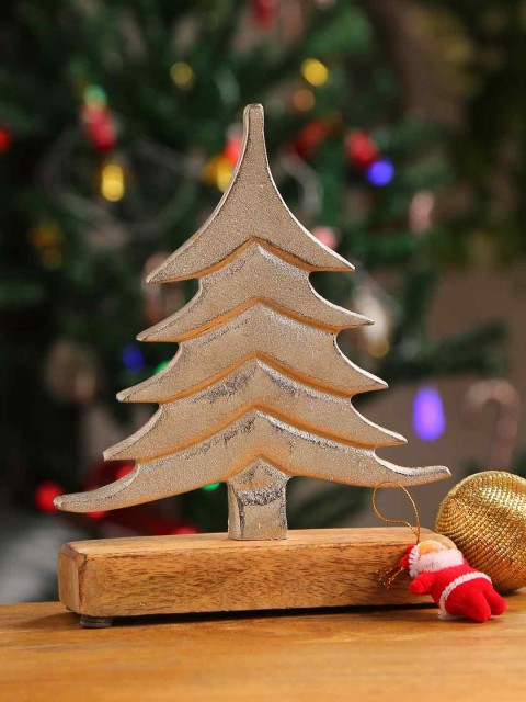 

Amoliconcepts Silver-Toned Tree With Wooden base Showpiece