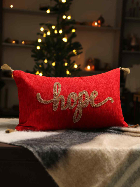 

Amoliconcepts Red & Cream-Coloured Embroidered Rectangle Cushion Covers