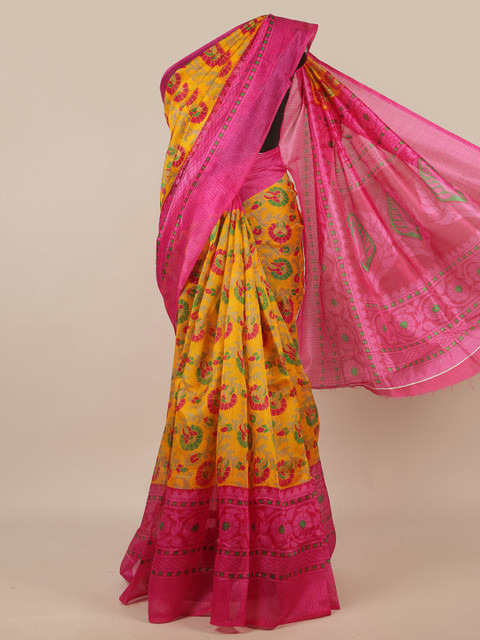 

Pothys Yellow & Pink Floral Printed Saree