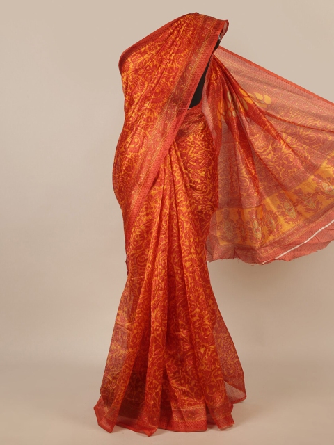 

Pothys Orange & Yellow Floral Printed Saree