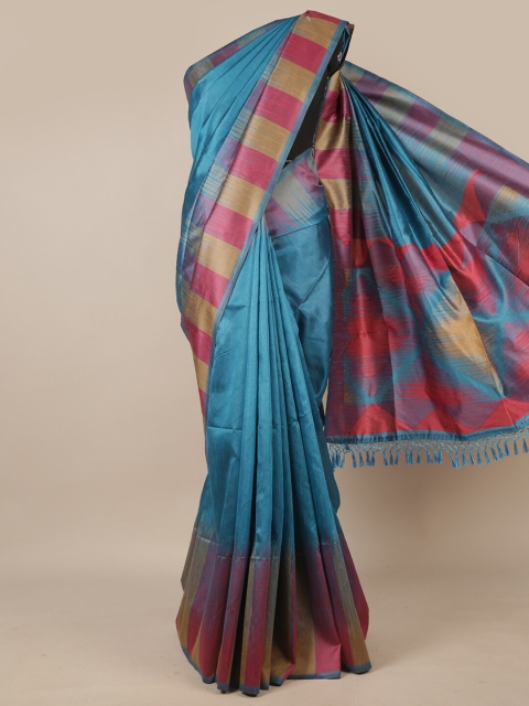 

Pothys Blue & Red Printed Jute Silk Saree