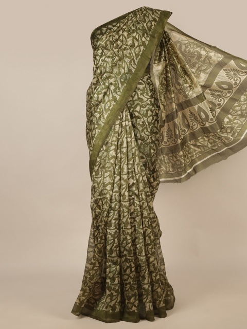 

Pothys Green & Beige Floral Saree
