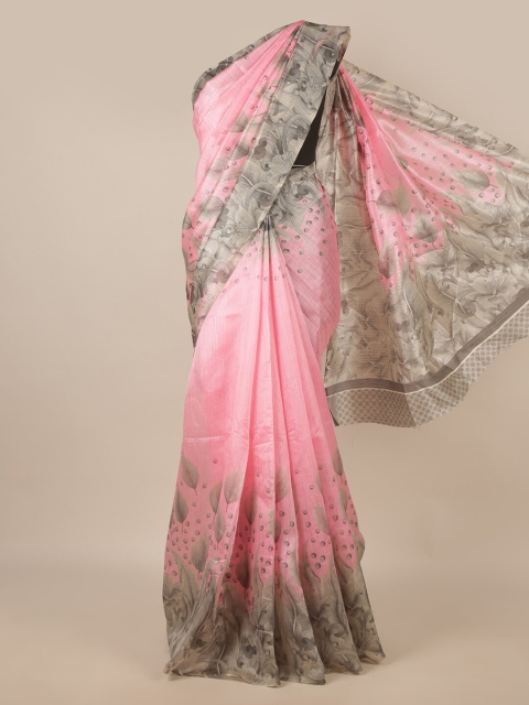 

Pothys Pink & Grey Floral Saree