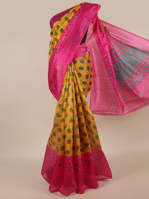 

Pothys Yellow & Pink Floral Printed Saree