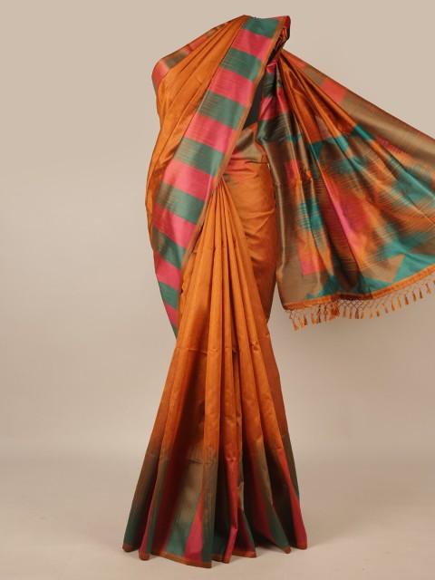 

Pothys Rust & Green Printed Jute Silk Saree