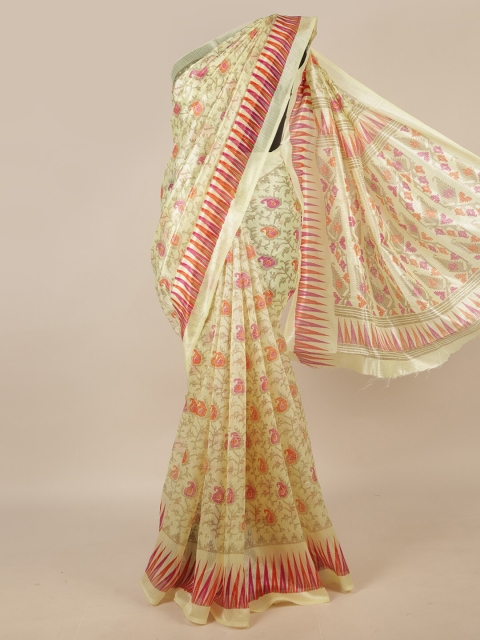 

Pothys Yellow & Magenta Ethnic Motifs Printed Saree