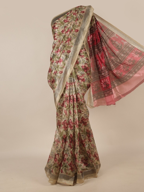 

Pothys Cream-Coloured & Red Floral Printed Saree