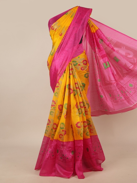 

Pothys Yellow & Pink Floral Printed Saree